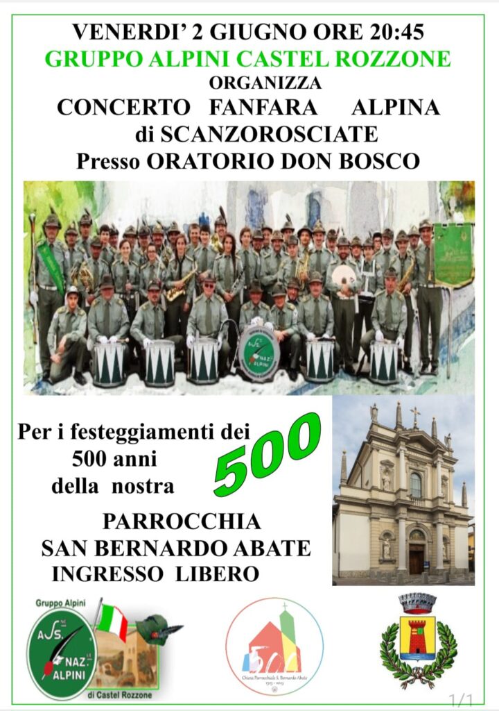 Locandina concerto bandistico a Castel Rozzone Venerdì 2 giugno 2023